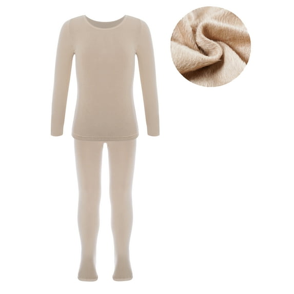 Oyolan Thermal Underwear for Girls Thermal Long Johns Set Dance Training Costume Type D Nude 10-12