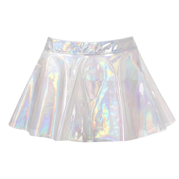 Oyolan Transparent Women See-through Flared Skirt Shiny High Waist Miniskirt Clubwear Transparent XL