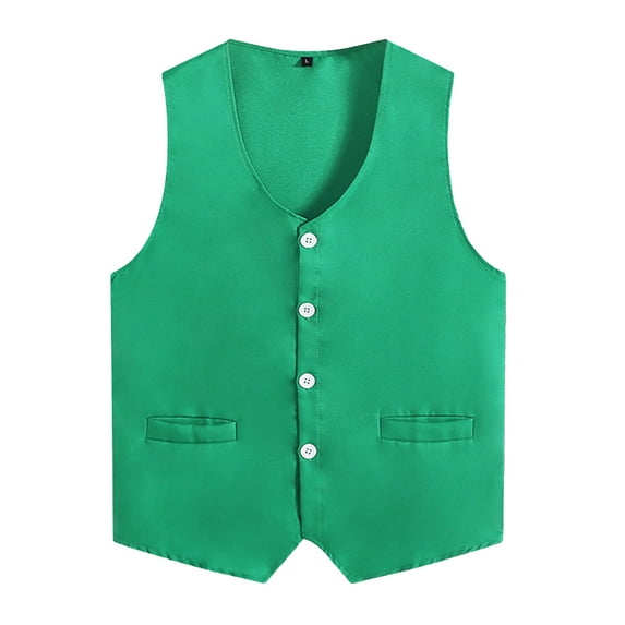 Oyolan Unisex Kids Volunteer Activity Waistcoat Party Costume Vests Button Up School Journalist Workwear Green 7-8