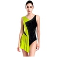 thumbnail image 1 of Oyolan Women Ballet Lyrical Dance Dress Sleeveless Rhinestone Color Block Figure Ice Skating Leotard Fluorescent Yellow XL, 1 of 6