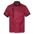 thumbnail image 1 of Oyolan Women Mens Short Sleeve Chef Jacket Coat Cooker Restaurant Uniform Button Hotel Waiter Work Red XXL, 1 of 7