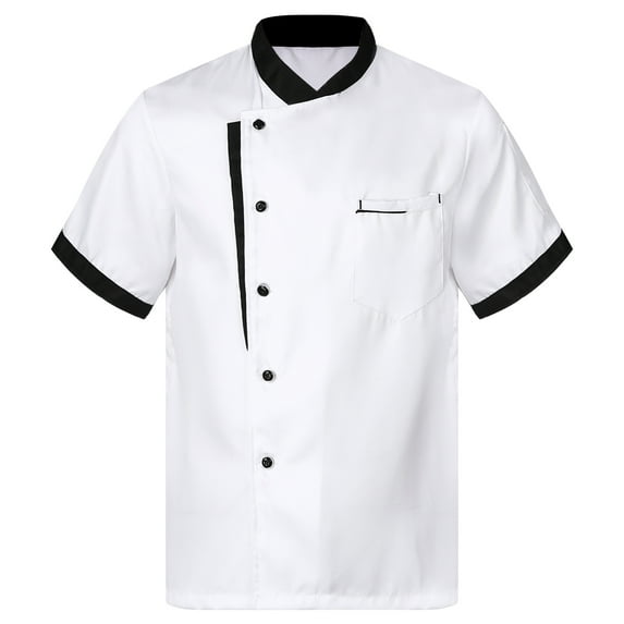 Oyolan Women Mens Short Sleeve Chef Jacket Coat Cooker Restaurant Uniform Button Hotel Waiter Work White 3XL