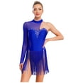thumbnail image 1 of Oyolan Women's Ballroom Dance Outfit One Shoulder Fringed Tango Salsa Latin Dance Dress Blue M, 1 of 7