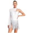 thumbnail image 1 of Oyolan Women's Ballroom Dance Outfit One Shoulder Fringed Tango Salsa Latin Dance Dress Ivory XXL, 1 of 5