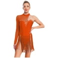 thumbnail image 1 of Oyolan Women's Ballroom Dance Outfit One Shoulder Fringed Tango Salsa Latin Dance Dress Orange XXL, 1 of 5