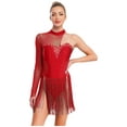 thumbnail image 1 of Oyolan Women's Ballroom Dance Outfit One Shoulder Fringed Tango Salsa Latin Dance Dress Red XXL, 1 of 7