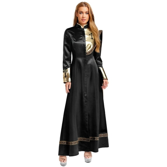 Oyolan Women's Clergy Dresses Medieval Minister Robe Outfits Church Pastor Fancy Dress Up Party Outfits Black 3XL