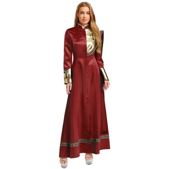 Oyolan Women's Clergy Dresses Medieval Minister Robe Outfits Church Pastor Fancy Dress Up Party Outfits Burgundy S