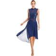 thumbnail image 1 of Oyolan Women's Lyrical Sequined Cut Out Ballet Dance High Split Overlay Mesh Maxi Dress Leotard Navy Blue XXL, 1 of 7