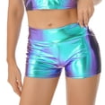 thumbnail image 1 of Oyolan Women's Metallic Rave Booty Shorts Shiny High Waisted Bottoms Hot Shorts for Party Dance Blue&Purple M, 1 of 7