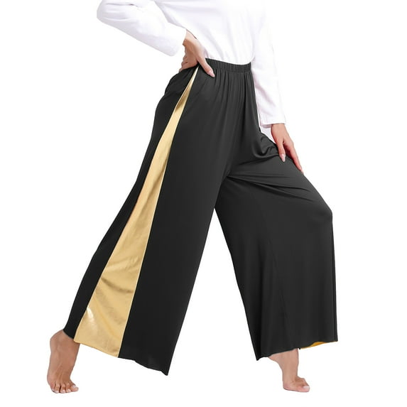 Oyolan Women's Praise Dance Palazzo Pants Celebration of Spirit Ceremony Performance Costume Wide Leg Black L
