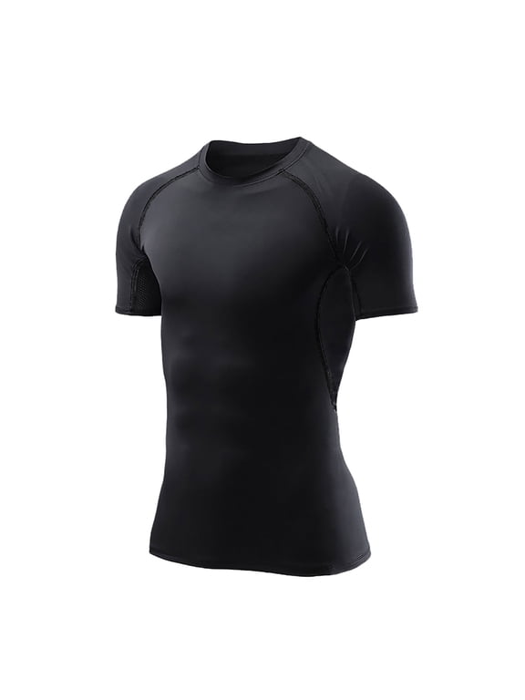 Youth Compression Shirt Short Sleeve, Moisture Wicking Quick Dry Athletic Base Layer for Football Baseball Training, Kids Sports Top by Fnhpitd Black 150