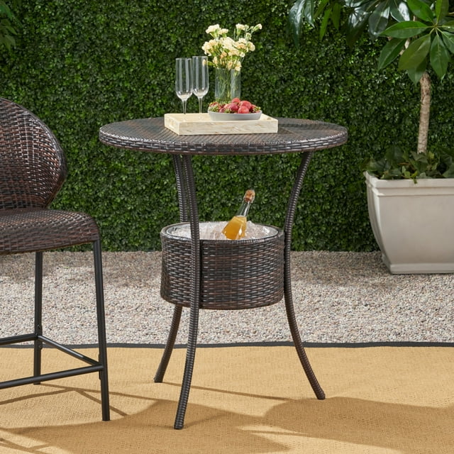 Oyster Bay Multi Brown Rattan Counter Table with Ice Pail Outdoor