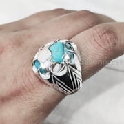 Oyster Copper Turquoise Mans Ring, Natural Copper Turquoise, Silver Jewelry, 925 Silver Ring, Birthday Gift, Heavy Mens Ring, Arabic Design, Ottoman Style Ring, Christmas, Turkey Mens Signet Ring