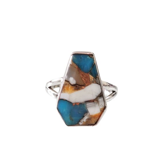 Oyster Copper Turquoise Ring, Natural Turquoise Ring, December Birthstone, Womens Ring, Coffin Ring, 925 Sterling Silver, Christmas, Handmade, Statement Jewelry, Coffin Shape Gemstone Ring