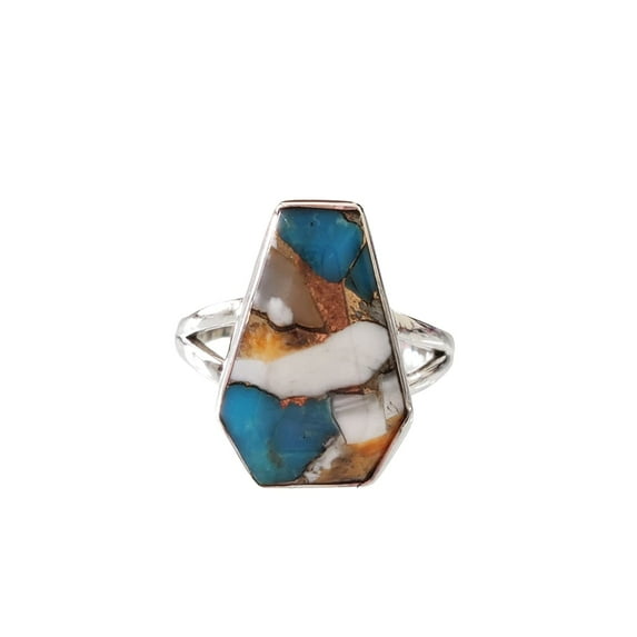 Oyster Copper Turquoise Ring, Natural Turquoise Ring, December Birthstone, Womens Ring, Coffin Ring, 925 Sterling Silver, Christmas, Handmade, Statement Jewelry, Coffin Shape Gemstone Ring