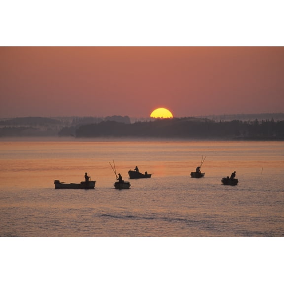 Oyster Fishers Sunrise West River Prince Edward Island Canvas Art - John Sylvester Design Pics (17 x 11)