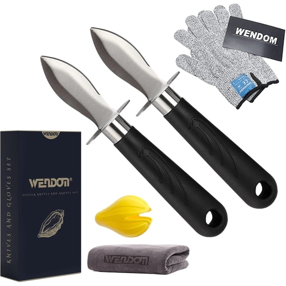 Oyster Knife Shucker Set Oyster Shucking Knife and Gloves Cut Resistant Level 5 Protection Seafood Opener Kit Tools Gift(2knifes+2Glove+1Cloth)