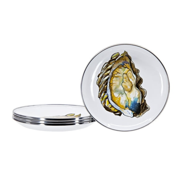 Oyster Pattern - Set of 4 - 6 inch Appetizer Plates - Golden Rabbit Enamelware