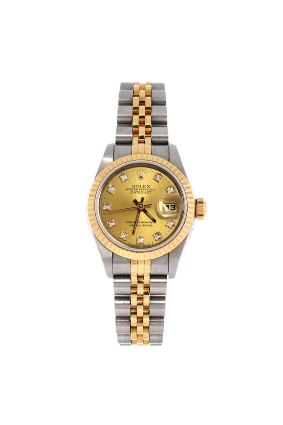 Oyster Perpetual Datejust Automatic Watch Stainless Steel and Yellow Gold with Diamond Markers 26 By Rebag