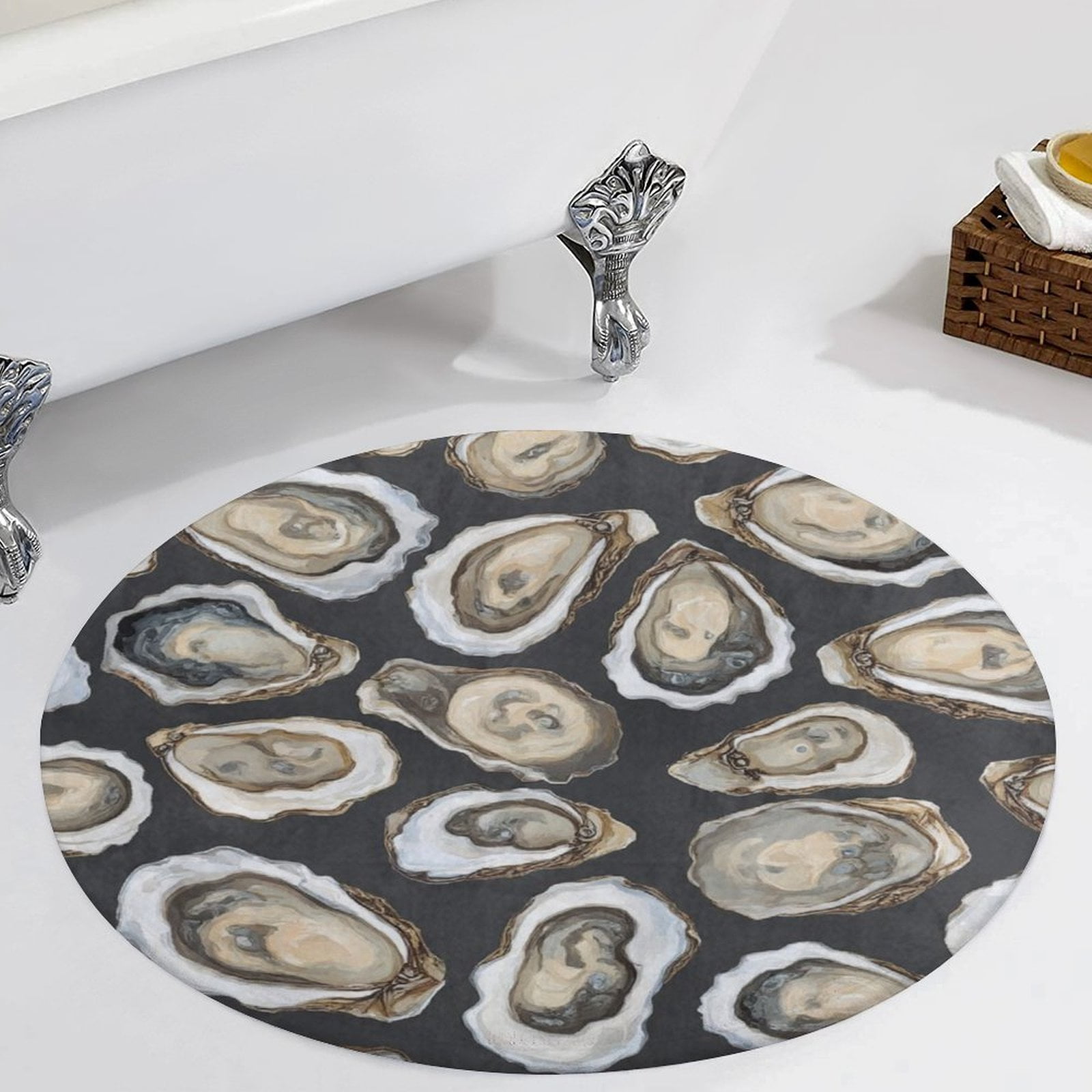 Oyster Seafood Feast in Charcoal-1 Area Round Carpet Living Room ...