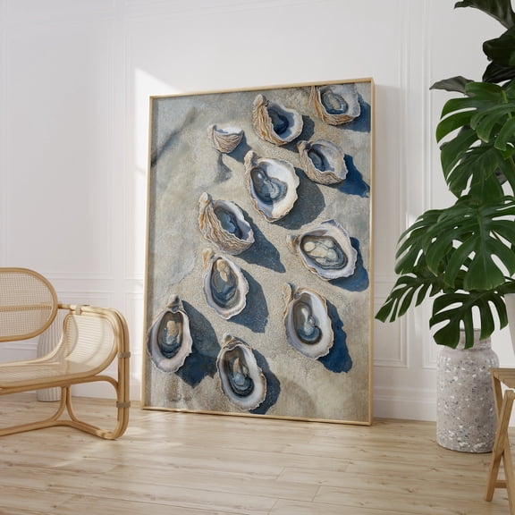 Oyster Shell Art Coastal Beach House Marine Life Decoration, Unframed Canvas 8x10in