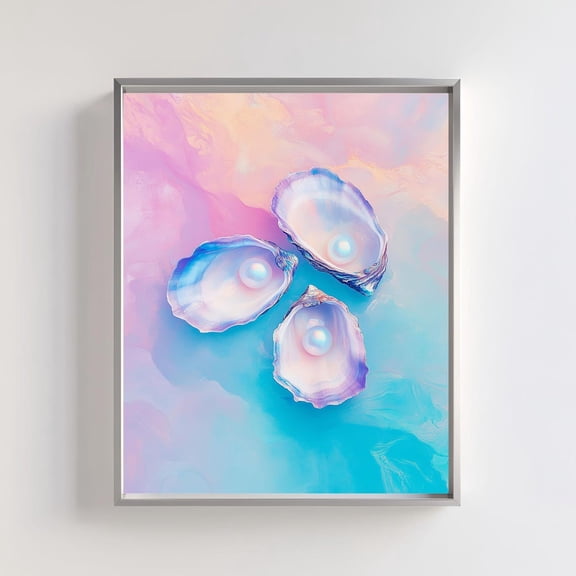 Oyster Shell Art, Coastal Wall Decor, Pastel Seashell & Pearl, Beach House Ocean Art, Art For Beach Lovers Wall Art, Modern Wall Decor, 8x12 UNFRAMED
