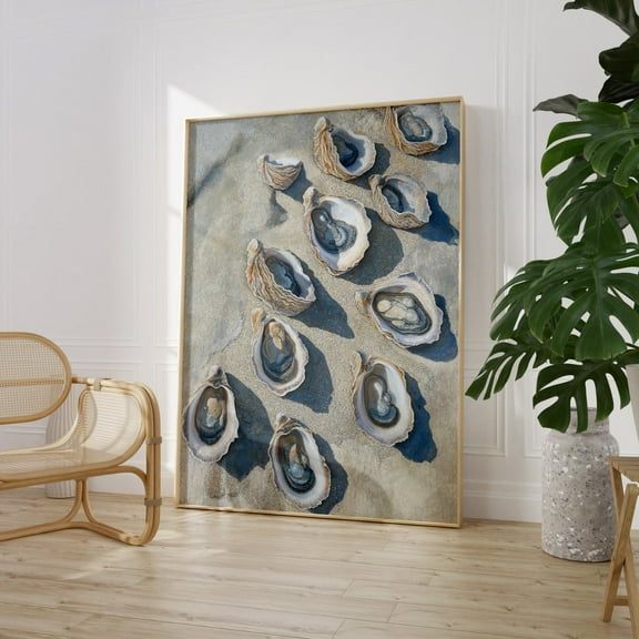 Oyster Shell Art Print - Coastal Beach Decor Seafood Kitchen Wall Arted On Luxury Paper Wall Art, Modern Wall Decor, 8x12 UNFRAMED