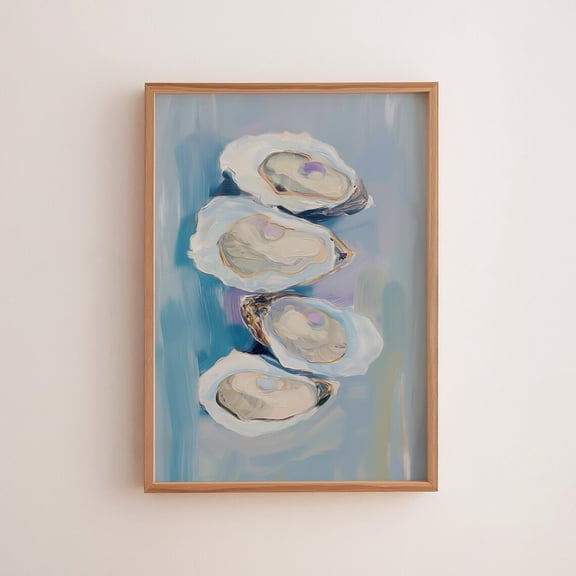 Oyster Shell – Coastal Kitchen Art, Nautical Seascape, Stretched Canvas 16x20in