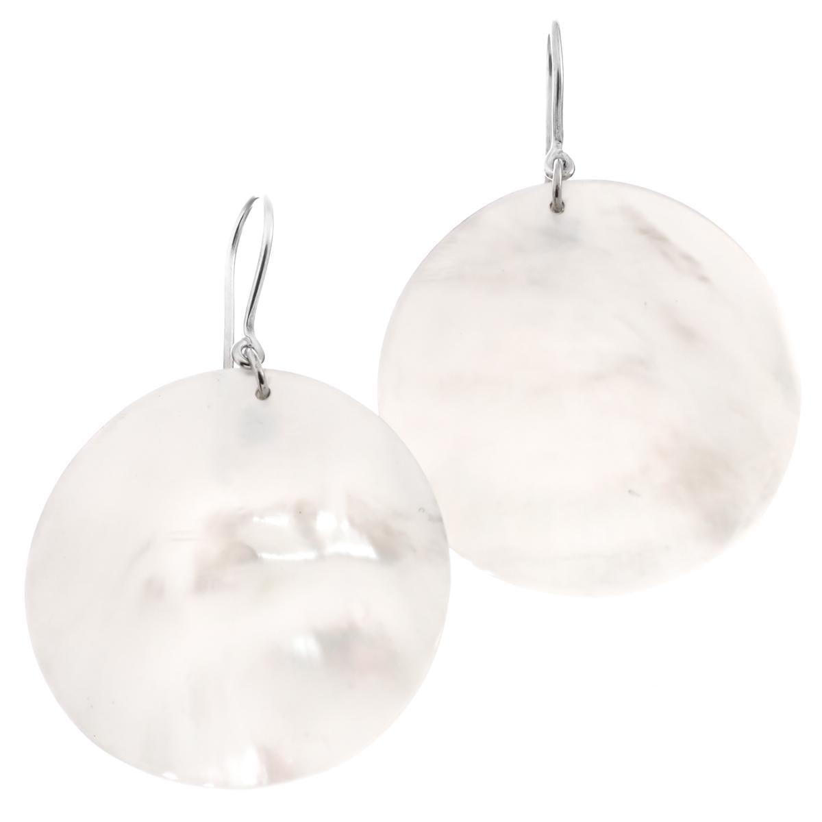 FIFI ROSE Oyster Shell Iridescent Mother Of Pearl 925 Sterling Silver Wires Earrings, 1 5/8"
