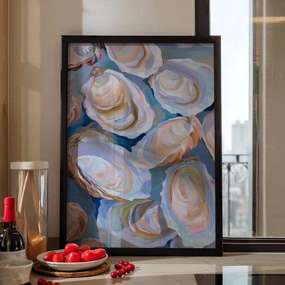Pastal Shell Oyster Shell Pastel Abstract Wall Art Print, Sea Retro Food Beach House ...