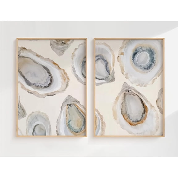 Oyster Shell Wall Art Print Set Of 2 With Soft Coastal Kitchen Decor