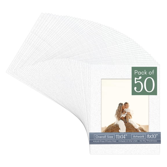 Oyster Shell White Picture Frame Mat for 11x14 Frames - Fits 8x10 Photos - 50 Mats