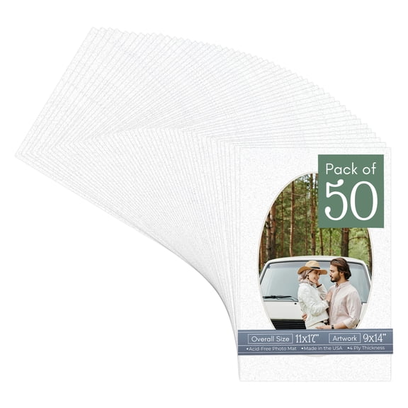 Oyster Shell White Picture Frame Mat for 11x17 Frames - Oval Opening for 9x14 Photos - 50 Mats