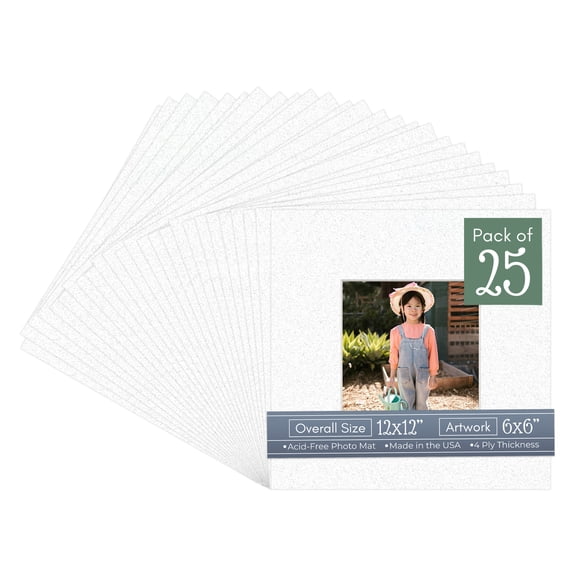 Oyster Shell White Picture Frame Mat for 12x12 Frames - Fits 6x6 Photos - 25 Mats