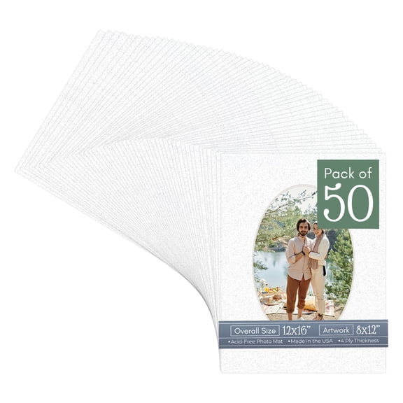 Oyster Shell White Picture Frame Mat for 12x16 Frames - Oval Opening for 8x12 Photos - 50 Mats