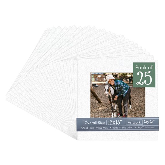 Oyster Shell White Picture Frame Mat for 13x13 Frames - Fits 9x9 Photos - 25 Mats