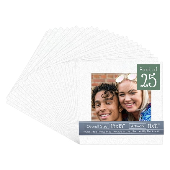 Oyster Shell White Picture Frame Mat for 15x15 Frames - Fits 11x11 Photos - 25 Mats
