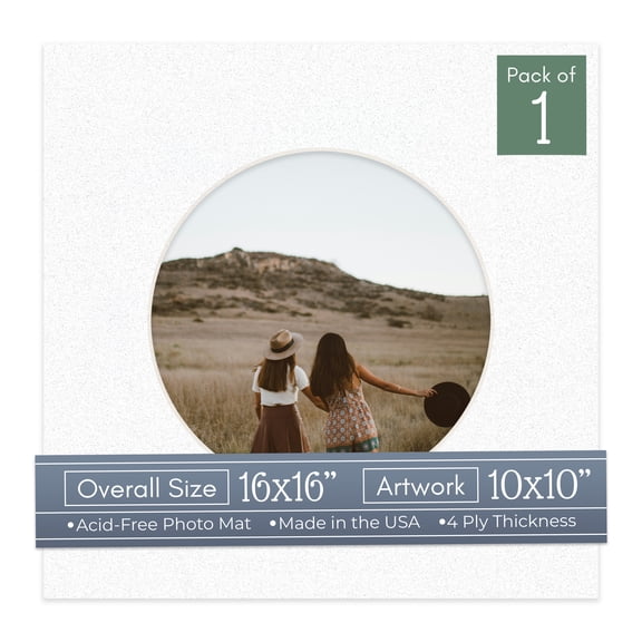 Oyster Shell White Picture Frame Mat for 16x16 Frames - Circle Opening for 10x10 Photos - 1 Mat