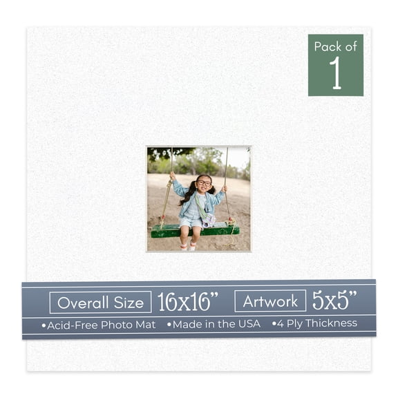 Oyster Shell White Picture Frame Mat for 16x16 Frames - Fits 5x5 Photos - 1 Mat
