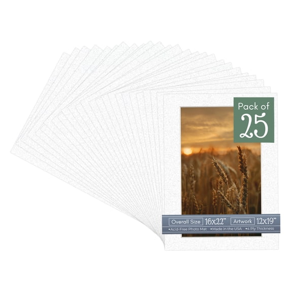 Oyster Shell White Picture Frame Mat for 16x22 Frames - Fits 12x19 Photos - 25 Mats