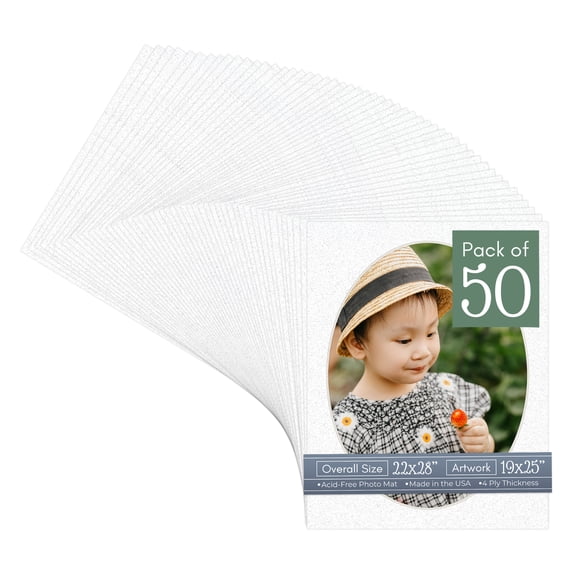 Oyster Shell White Picture Frame Mat for 22x28 Frames - Oval Opening for 19x25 Photos - 50 Mats