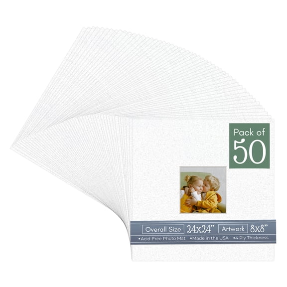 Oyster Shell White Picture Frame Mat for 24x24 Frames - Fits 8x8 Photos - 50 Mats