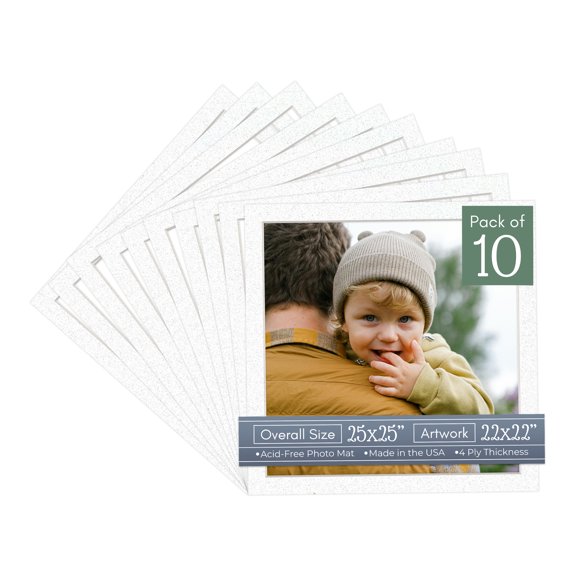Oyster Shell White Picture Frame Mat for 25x25 Frames - Fits 22x22 Photos - 10 Mats