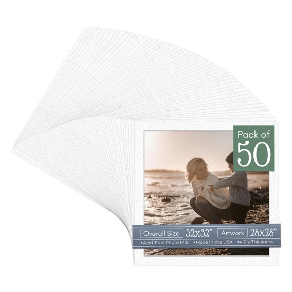 Oyster Shell White Picture Frame Mat for 32x32 Frames - Fits 28x28 Photos - 50 Mats