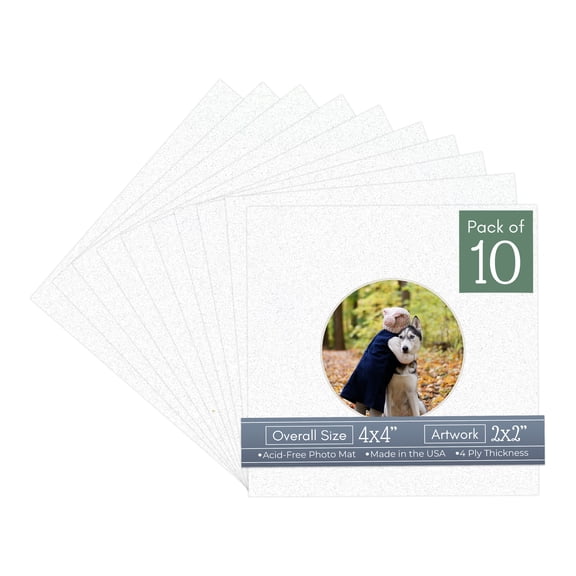 Oyster Shell White Picture Frame Mat for 4x4 Inch Frames - Circle Opening for 2x2 Photos - 10 Mats