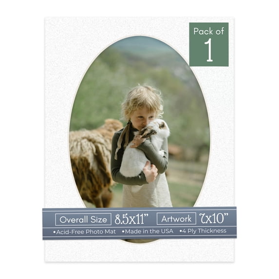 Oyster Shell White Picture Frame Mat for 8.5x11 Frames - Oval Opening for 7x10 Photos - 1 Mat
