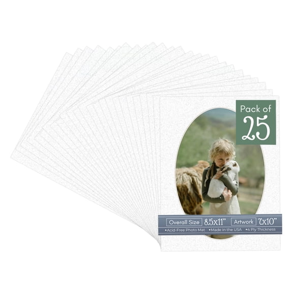 Oyster Shell White Picture Frame Mat for 8.5x11 Frames - Oval Opening for 7x10 Photos - 25 Mats