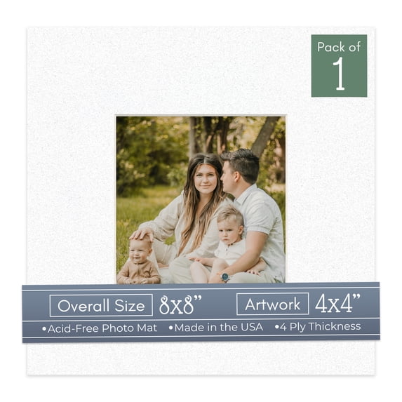 Oyster Shell White Picture Frame Mat for 8x8 Frames - Fits 4x4 Photos - 1 Mat