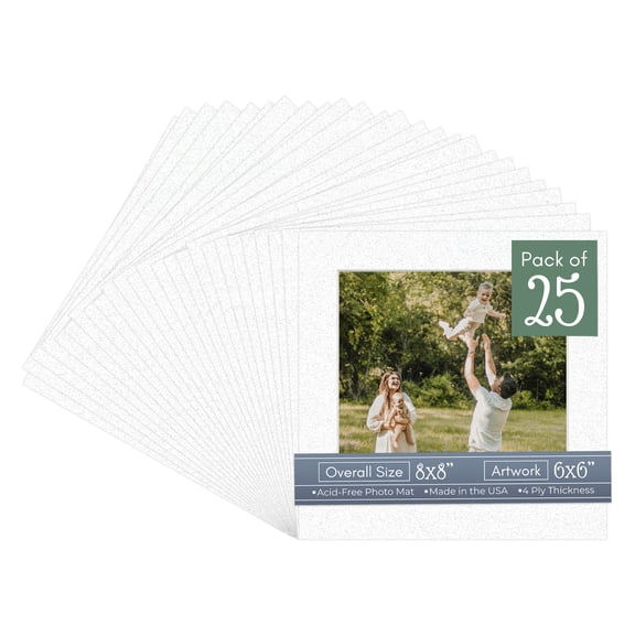 Oyster Shell White Picture Frame Mat for 8x8 Frames - Fits 6x6 Photos - 25 Mats